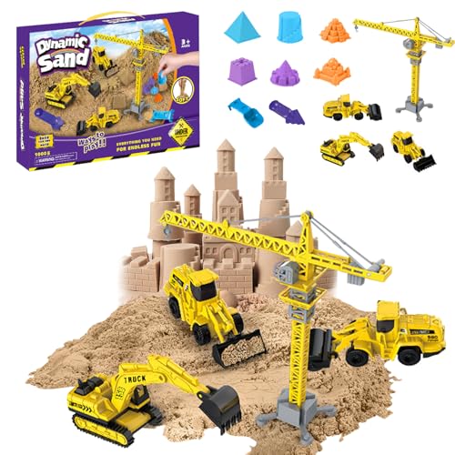 Baustelle, Sandspielzeug Set Kuchen Deko Junge, Koffer Sensorik Sandkasten Spielzeug Geschenke Junge, mit Bagger, Kran Spielzeug, Schimmel für sandspielzeug ab 1 Jahr (02) von ACAREY