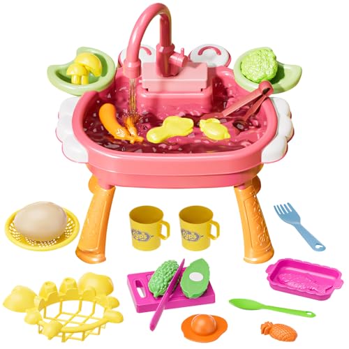 Kinderwaschbecken, 28 Stück Spielzeugzubehör für Spielküche, Matschküche Outdoor, Küche Role Play für Kinder, Wassertisch Outdoor, Wasserspieltisch, Wasserspielzeug für Kinder (A) von ACAREY