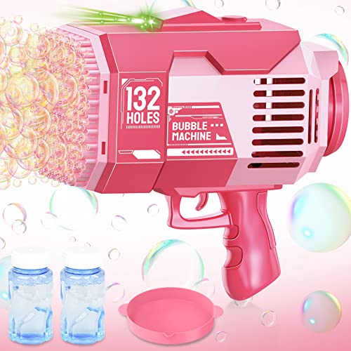 Seifenblasenmaschine Seifenblasenpistole für Kinder, 132 Löcher Seifenblasen Pistole Seifenblasen Hochzeit Deko Seifenblasenspielzeug Geschenk für Kinder, Geburtstag, Party, Bubble Machine (Rosa A) von ACAREY