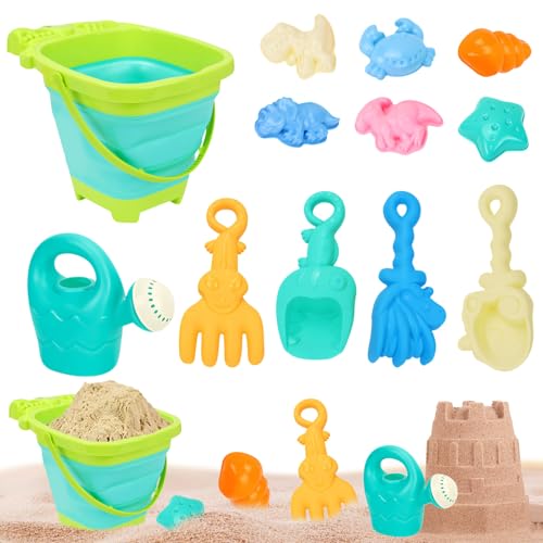 Strandspielzeug für Kinder, 12 Stück Strand Sand Toys Kids Set, Spielzeuge mit Krabbe Form Klappeimer Und Ozean Geschöpf Schimmel, für Jungen und Mädchen Reise Spielzeug(Zwei Farben wählbar) (02) von ACAREY