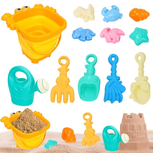 Strandspielzeug für Kinder, 12 Stück Strand Sand Toys Kids Set, Spielzeuge mit Krabbe Form Klappeimer Und Ozean Geschöpf Schimmel, für Jungen und Mädchen Reise Spielzeug(Zwei Farben wählbar) (01) von ACAREY