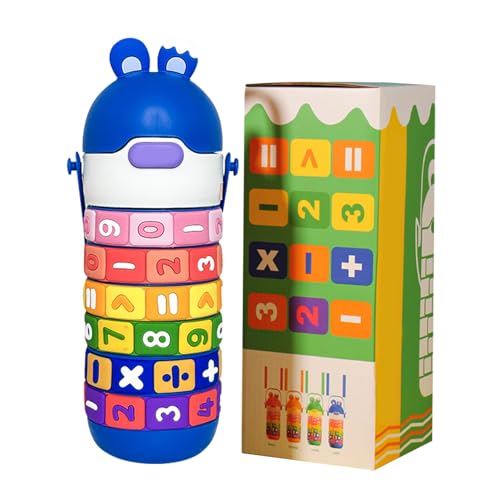 Trinkflasche Kinder Edelstahl Thermosflasche Trinkflasche mit Strohhalm, Lustige Drehbare Zahlen Thermosflasche 430ml, BPA Frei, Auslaufsicher Thermo Wasserflasche Für Schule, Kindergarten (Blau) von ACAREY