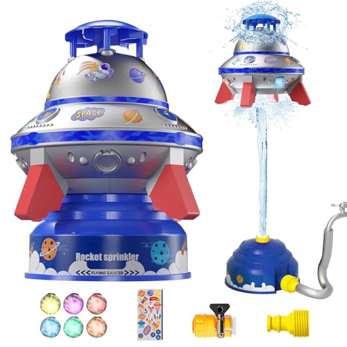 Wassersprinkler Outdoor für Kinder, Water Rocket Sprinkler mit LED Leuchten, Wasserspielzeug Kinder, Gartenspielzeug Sprinkler Garten Spielzeug, für Kleinkinder Mädchen Jungen (A) von ACAREY