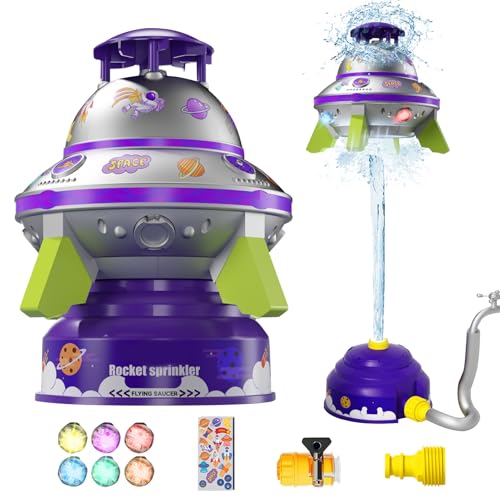 Wassersprinkler Outdoor für Kinder, Water Rocket Sprinkler mit LED Leuchten, Wasserspielzeug Kinder, Gartenspielzeug Sprinkler Garten Spielzeug, für Kleinkinder Mädchen Jungen (B) von ACAREY