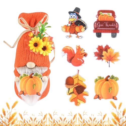 Wichtel Figuren Herbst Deko Set, Erntedankwichtel Zwerge Figuren Gesichtslose mit 6 Selbstklebend Stoff Deko, Plüschpuppen Herbst, Wichtel Zubehör, für Haus, Garten, Tisch Dekoration (1 Stück) von ACAREY