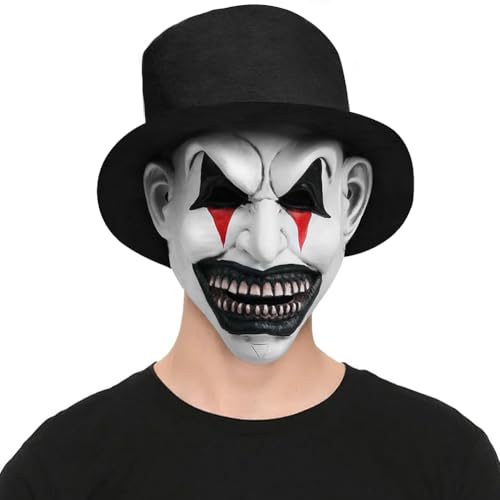 ACBAGI Halloween Maske Kostüm Clown Masken Gruselige Halloween Masken Horror Maske Terrifier Maske Halloween Gruselige Maske Party Cosplay Maske für Erwachsene mit Hut von ACBAGI