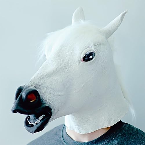 ACBAGI Pferdemaske Pferdekopfmaske Tierkopfmaske Halloween-Maske für Erwachsene Halloween Kostüm Maske Party Kostüm (White HorseBM) von ACBAGI