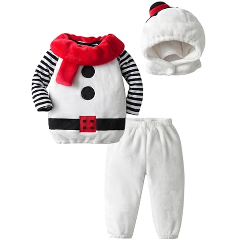 ACEHCEAR Baby Jungen Mädchen Weihnachten Outfits Baby Weihnachten Kostüme Langarm Top und Fleece Hose+ Hut 3-teilig 9-12 Monate von ACEHCEAR