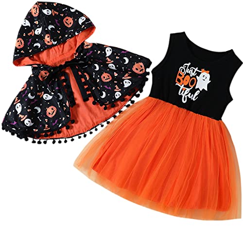 ACEHCEAR Säuglingskleinkind-Mädchen-Kürbis-Geist-Kostüm-Halloween-Kürbis-Kostüme ärmelloses Tutu-Kleid + bedruckter Umhang 2-teiliges Set 3-4 Jahre von ACEHCEAR