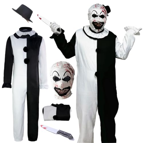 ACEOROWO Movies Cosplay-Kostüm, Clown, schwarz-weiß, Killer-Outfit, Overall, Anzug, Halloween, komplettes Set, Weiss/opulenter Garten, S von ACEOROWO