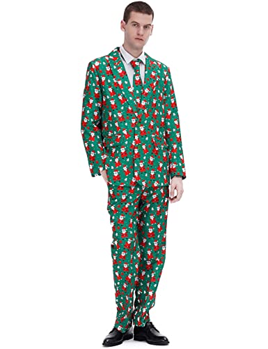 ACH Weihnachtsanzug für Herren, Party-Kostüm, Erwachsene in verschiedenen Drucken, 3 Stück, hässliche, lustige Herrenjacke, Outfit, Cosplay mit Bindehose, 3XL von ACH