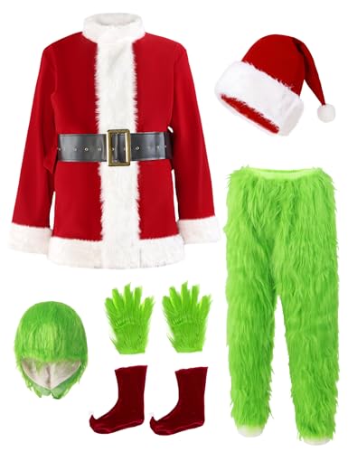 ACH Weihnachtskostüm für Erwachsene, Herren, Weihnachtsmann-Anzug, 7-teilig, Deluxe, professionell, pelzig, Weihnachten, Halloween, Cosplay, Outfit für Erwachsene, Set 2XL von ACH