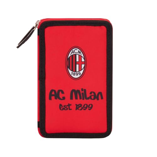 AC Milan - Federmäppchen mit 3 Fächern und Materialien im Inneren, Stifthalter, Bleistifte aus Polyester, Rot von ACM 1899