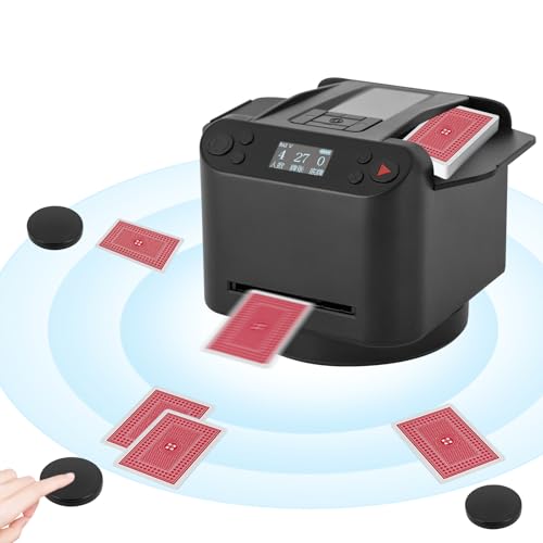 ACROSSPART 2-in-1 Automatischer Kartenmischer und Händler Kartenmischmaschine mit 4 Kabellosen Fernbedienungen Tragbar Kartenmischmaschine Elektrische für Alle Spielkarten(Schwarz) von ACROSSPART