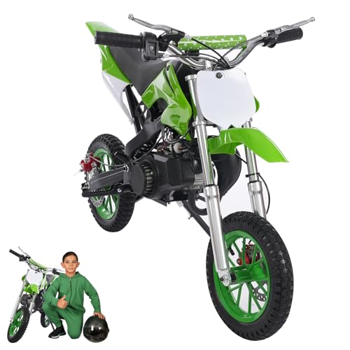 ACROSSPART 49ccm Kinder Cross Motorrad, 2 Takt Mini Motocross, Kinder Pocket Motocross Motorbike mit Scheibenbremsen Vorne und Hinten, Hand-Zug-Start Dirtbike (Grün) von ACROSSPART