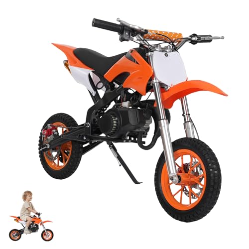 ACROSSPART 49ccm Kinder Cross Motorrad, 2 Takt Mini Motocross, Kinder Pocket Motocross Motorbike mit Scheibenbremsen Vorne und Hinten, Hand-Zug-Start Dirtbike (Orange) von ACROSSPART