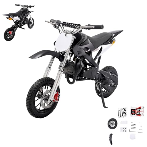 ACROSSPART 49ccm Kinder Cross Motorrad, 2 Takt Mini Motocross, Kinder Pocket Motocross Motorbike mit Scheibenbremsen Vorne und Hinten, Hand-Zug-Start Dirtbike (Schwarz) von ACROSSPART