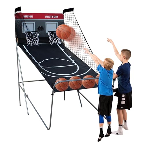 ACROSSPART Basketballautomat Klappbar Basketball Schießmaschine Basketballautomat elektronisch mit 4 Basketbälle und 2 Basketballkörbe Arcade-Basketballspiel Schießmaschine für Indoor & Outdoor von ACROSSPART