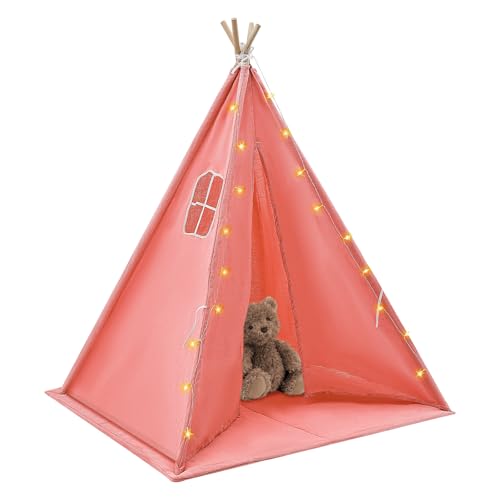 ACROSSPART Tipi Zelt für Kinder Spielzelt Kinderzelt Indoor mit Gepolsterter Decke, Lichterkette, Aufbewahrungstasche Kinderzelt für Drinnen Spielzelt für Mädchen & Jungen (Rosa) von ACROSSPART