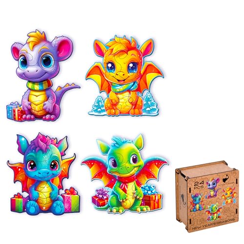 ACTIVE PUZZLES - Drachen und Dinosaurier Puzzles | Kinder, Jugendliche & Erwachsene | Holzpuzzles, Lasergeschnitten, Nachhaltig und Umweltfreundlich, Hochwertige Verarbeitung (Neujahrsdrache 4 in 1) von ACTIVE PUZZLES