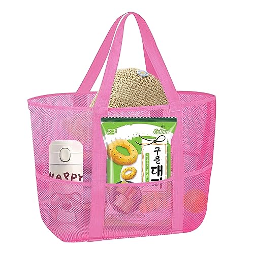 ACTOYS Mesh Aufbewahrungstasche, Sandspielzeug Netztasche Große, 47 * 36 * 20cm Rosa Spielsack, Badetasche, Beachbag, Tasche für Sandspielzeug Netz, Faltbare Strandtasche, Strandspielzeug Tasche von ACTOYS