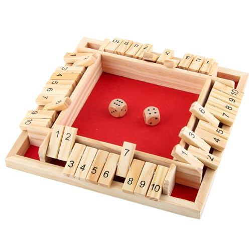 ACTOYS Shut The Box Shut The Box Spiel, Brettspiel aus Holz mit 2 Würfel, Klassisch Würfelspiel, Klappbrett Spiel, Würfelbrett, Brettspiele, Mathespiele für Kinder und Erwachsene, 4 Spieler (B) von ACTOYS