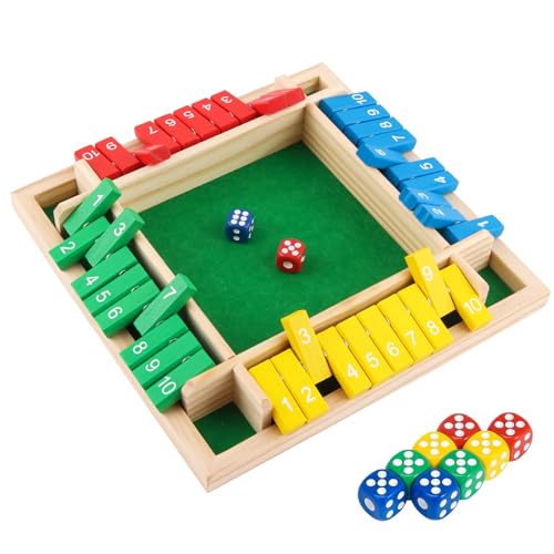 ACTOYS Shut The Box Shut The Box Spiel, Brettspiel aus Holz mit 2 Würfel, Klassisch Würfelspiel, Klappbrett Spiel, Würfelbrett, Brettspiele, Mathespiele für Kinder und Erwachsene, 4 Spieler (C) von ACTOYS