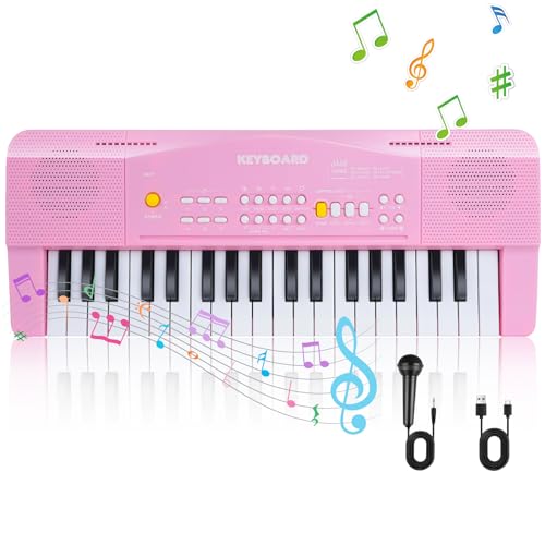 Keyboard Kinder mit Mikrofon, 37 Tasten Klavier Musik Musikinstrumente, Multifunktions Kinderklavier Musikspielzeug, Tragbare E Piano für ab 2 3 4 5 6 Jahren Jungen Mädchen Anfänger von ACVCY