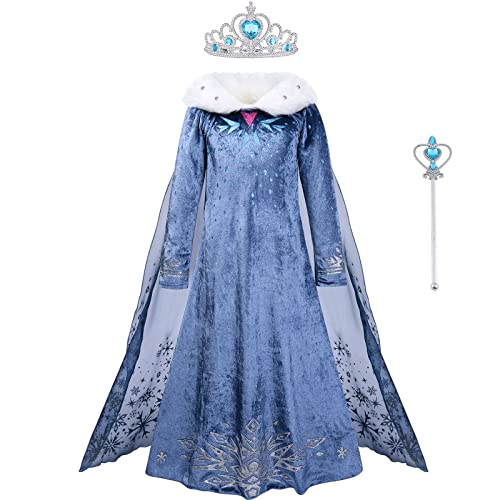 ACWOO Anna Kostüm für Mädchen, ELSA Anna Prinzessin Kleid mit Prinzessin Krone und Zauberstab, ELSA Prinzessin Kostüm ELSA Anna Prinzessin Dress Up für Verkleidung Karneval Weihnachten Hochzeit Party von ACWOO