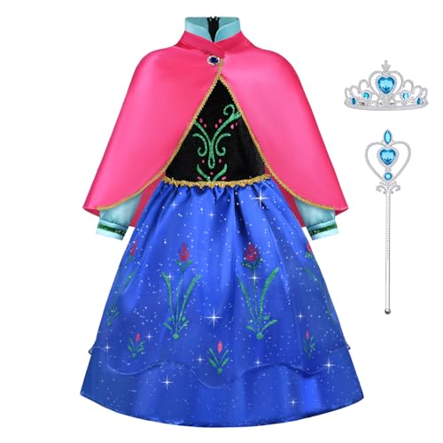 ACWOO Mädchen Kostüm Kleid,Prinzessin Kleid mit Krone Schal Zauberstab, Kinder Prinzessin Kostüm für eihnachten Verkleidung Karneval Halloween von ACWOO