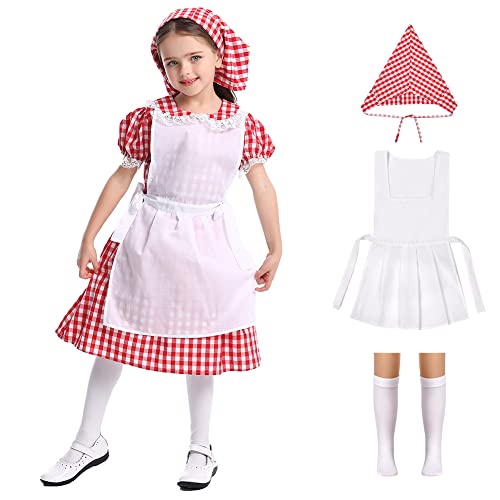 ACWOO Maid Kostüm Mädchen, 4-teiliges Set Maid Cosplay Kleid, Maid Outfit Dress mit Kopfbedeckung, Schürze und Socken für Oktoberfest Halloween Weihnachten Verkleidung Karneval (XL) von ACWOO