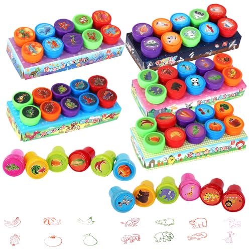 ADDLIVE 50 Stück Stempel Kinder, Mehrfarbige kinderstempel Set mit 50 Verschiedenen Designs, Stempelset Tiere für Geburtstagsparty, Karnevalspreise, Schulstempel, Goodie Bag, Halloween, Weihnachten von ADDLIVE