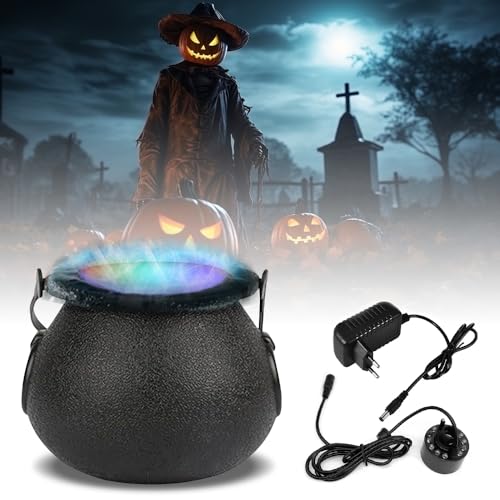 ADDLIVE Hexenkessel mit Nebel, Halloween Hexenkessel Groß, Fogger mit 12 Farbwechselnden Led-Lichtern, Hexenkessel Halloween/Nebelmaschine Mini, Halloween Fogger Mist Maker Sprayer für Deko, Party von ADDLIVE