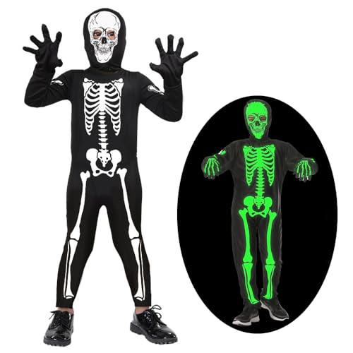 ADDLIVE Halloween Skelett Kostüm Kinder, Halloween Kostüm Skelett Leuchtend, Kostüm Kinder Skelett, Skelett Outfit Glühen,Skelett-Halloween-Kostüme für Kleinkind, Kinder, Jungen und Mädchen von ADDLIVE