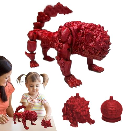 3D-gedruckter Löwe Fidget, 3D-gedruckter beweglicher Löwe,Flexible Gelenke Löwe Actionfigur Spielzeug mit Ball | 3D-gedruckte bewegliche Schreibtischbegleiter-Figur, Heimdekor-Ornament für Osterkörbch von ADERN