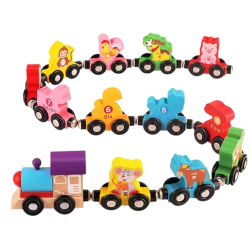 ADERN Magnetisches Zugset aus Holz, magnetische Eisenbahnwaggons aus Holz | Spielzeugeisenbahn aus Holz - Holzeisenbahn-Set, Tiereisenbahnen, zerlegbares Tierspielset, Feinmotorikspielzeug für Kinder von ADERN