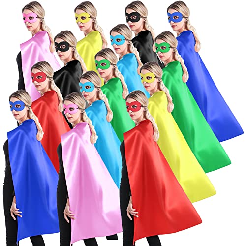 Superhelden-Umhänge und Masken für Erwachsene, für Teenager, Männer und Frauen, 14 Sets, Großpackung – Dress Up Superhelden-Party-Umhänge für Spirit Day Teambuilding, Verschiedene Farben, 14 Sets Pack von ADJOY