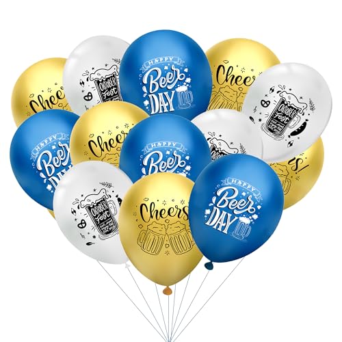 ADMAY Oktoberfest Luftballons, 24 Stück 12 Zoll Blau Weiß Oktoberfest Deko Ballons, Bier Luftballon, Bayrische Deko Latex Ballons für Oktoberfest Party Dekoration, Wiesn Fest, Bierfest Party Zubehör von ADMAY