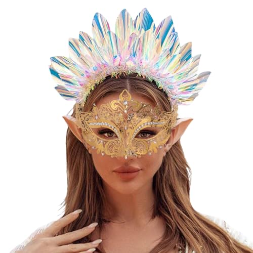 ADMAY Karnevalsmaske Maskenballmaske Weihnachts Cosplay Erwachsene Mode Metall High-End-Maskerade-Kunsttanz Kostüm Requisiten (Gold-a, One Size) von ADMAY