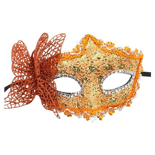 ADMAY Karnevalsmaske Maskenballmaske Weihnachts Cosplay Frauen Make-up Tanz Gesichtsschutz bemalt mit Goldpulver Cornered Half Face Karneval Party Gesichtsschutz Liebe Im 8 (Orange #5, One Size) von ADMAY