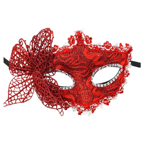 ADMAY Karnevalsmaske Maskenballmaske Weihnachts Cosplay Frauen Make-up Tanz Gesichtsschutz bemalt mit Goldpulver Cornered Half Face Karneval Party Gesichtsschutz Liebe Im 8 (Red #5, One Size) von ADMAY