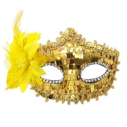 ADMAY Karnevalsmaske Maskenballmaske Weihnachts Cosplay Karneval, Karneval, Kunstfeder, Maskerade, Party, Neuheit, geeignet für Jungen- Mädchenkostüme, Partygeschenke Rostschreck (2-Gold, One Size) von ADMAY