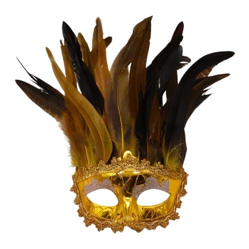 ADMAY Karnevalsmaske Maskenballmaske Weihnachts Cosplay Karneval, Karneval, Kunstfeder, Maskerade, Party, Neuheit, geeignet für Jungen- Mädchenkostüme, Partygeschenke Rostschreck (3-Gold, One Size) von ADMAY