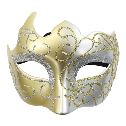 ADMAY Karnevalsmaske Maskenballmaske Weihnachts Cosplay Männlicher weiblicher Make-up-Tanz-Gesichtsschutz, bemalt mit Goldpulver, mehrfach eckiger halber Liebe Im 8 (Gold #3, One Size) von ADMAY