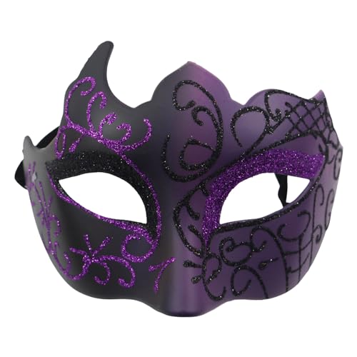 ADMAY Karnevalsmaske Maskenballmaske Weihnachts Cosplay Männlicher weiblicher Make-up-Tanz-Gesichtsschutz, bemalt mit Goldpulver, mehrfach eckiger halber Liebe Im 8 (Purple #3, One Size) von ADMAY