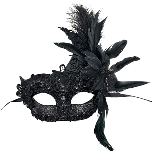 ADMAY Karnevalsmaske Maskenballmaske Weihnachts Cosplay Mardi-Karneval-Maskerade für Damen, künstliche Federn, Gesichtsmaskerade, Party, Neuheit Kuschelkissen Mädchen (c-Black, One Size) von ADMAY