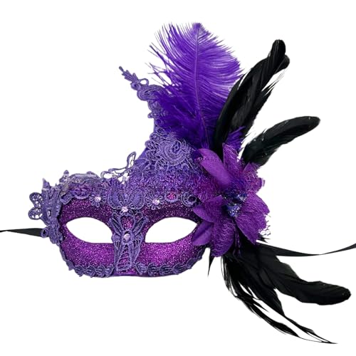 ADMAY Karnevalsmaske Maskenballmaske Weihnachts Cosplay Mardi-Karneval-Maskerade für Damen, künstliche Federn, Gesichtsmaskerade, Party, Neuheit Kuschelkissen Mädchen (c-Purple, One Size) von ADMAY