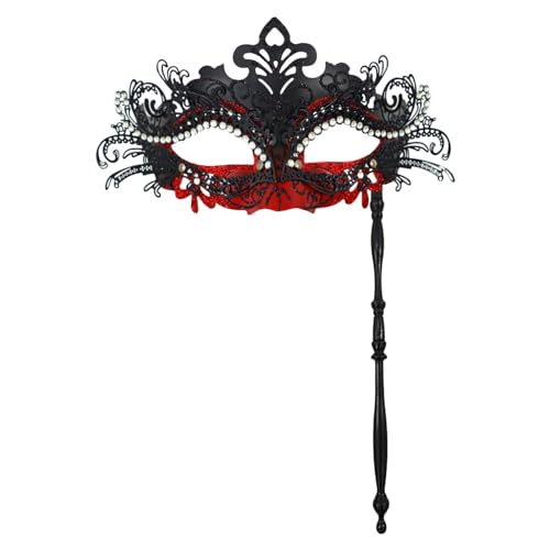 ADMAY Karnevalsmaske Maskenballmaske Weihnachts Cosplay Partyspaß: Wunderschöne Retro-Metallform mit Diamanten für Erwachsene und Kinder, handgehaltenes Metall-Halbgesichts-Set, (b-Coffee, One Size) von ADMAY