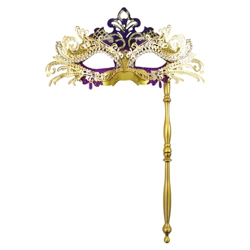 ADMAY Karnevalsmaske Maskenballmaske Weihnachts Cosplay Partyspaß: Wunderschöne Retro-Metallform mit Diamanten für Erwachsene und Kinder, handgehaltenes Metall-Halbgesichts-Set, (b-Gold, One Size) von ADMAY