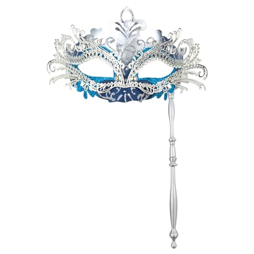 ADMAY Karnevalsmaske Maskenballmaske Weihnachts Cosplay Partyspaß: Wunderschöne Retro-Metallform mit Diamanten für Erwachsene und Kinder, handgehaltenes Metall-Halbgesichts-Set, (b-Green, One Size) von ADMAY